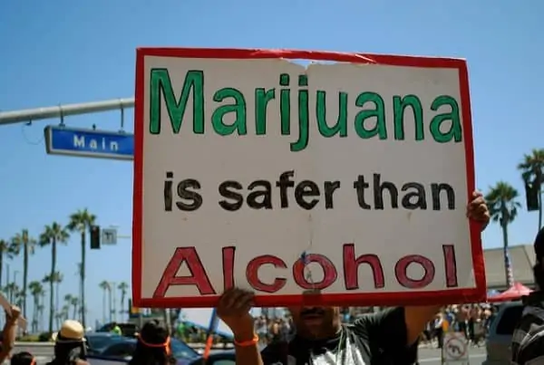 Marijuana Sales in Washington Could Surpass Alcohol Sales. Protester holding sign.