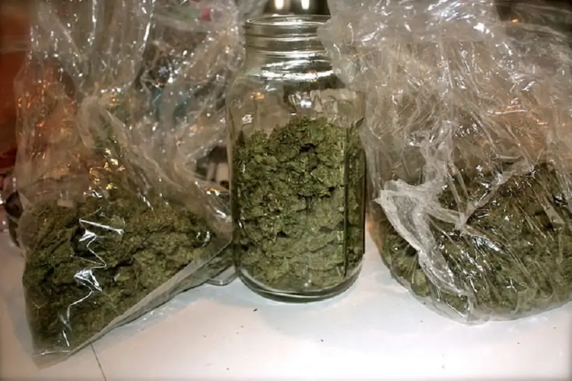 Marijuana Storage Done Right. Weed in bags a glass jar.
