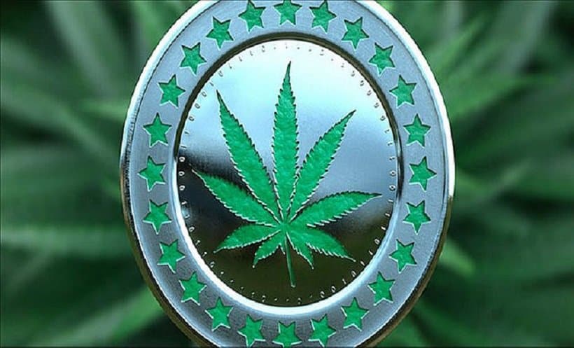 The Cole Memo and the Marijuana Industry. Marijuana leaf in silver plate.