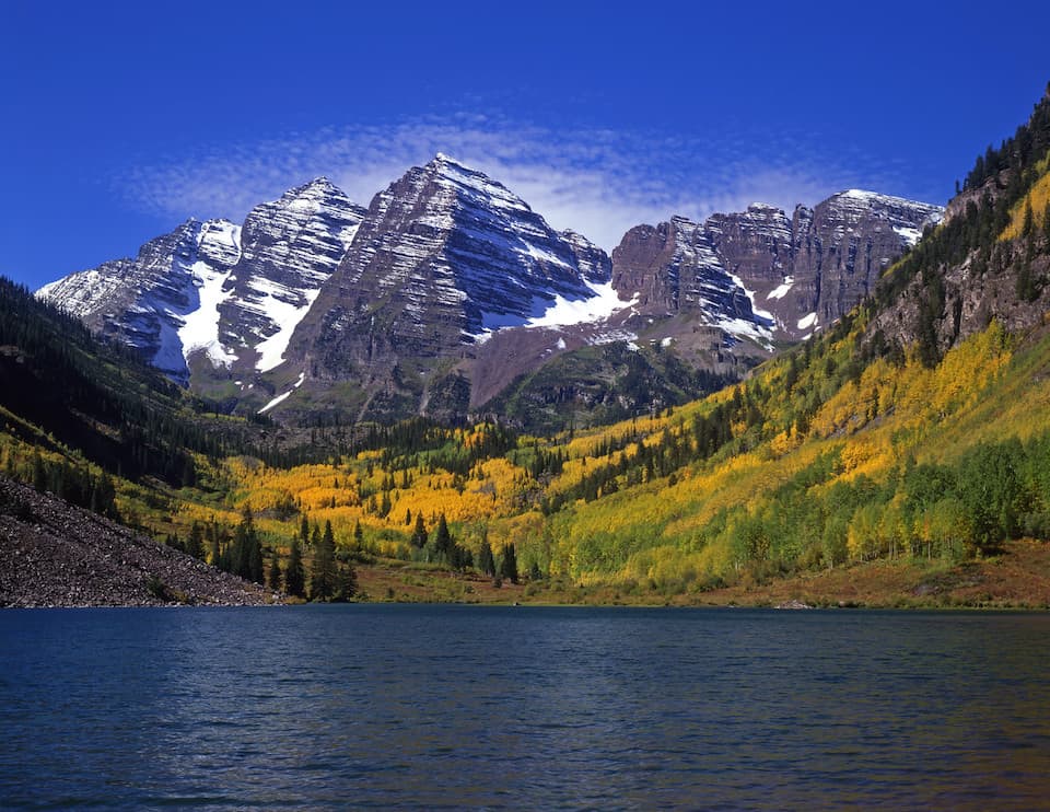 Colorado landscape with water and mountains.