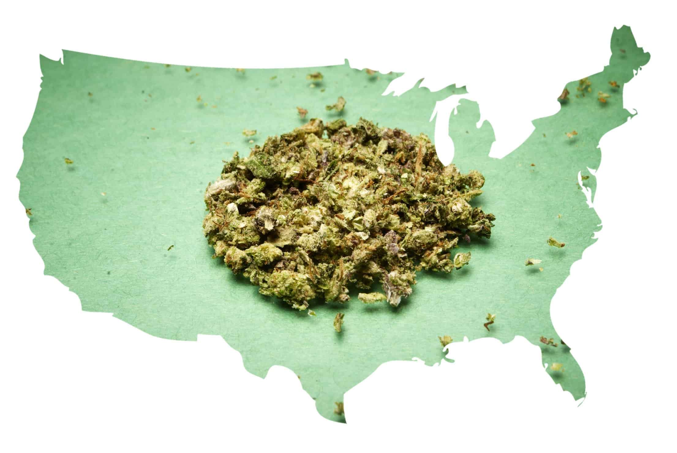 An Early History of Marijuana Prohibition. US map with weed on it.