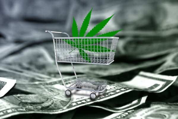 Congress To Listen To Marijuana Banking Issues. Shopping cart with a weed leave in it on money.