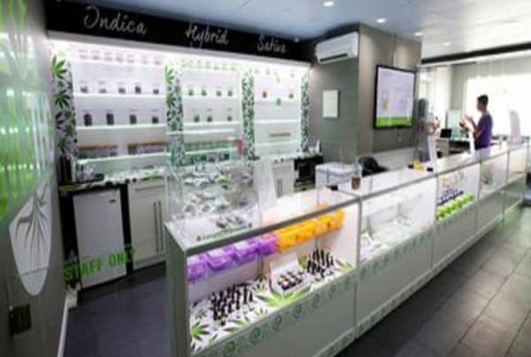 How Much Does A Dispensary License Run in California? Dispensary countertop and display.