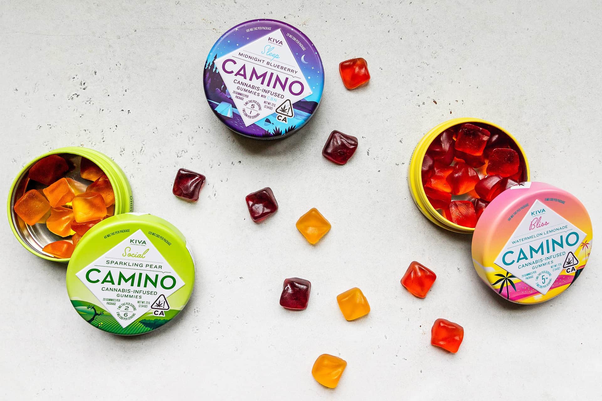 Latest Marijuana Products to Try. Gummies on white service.
