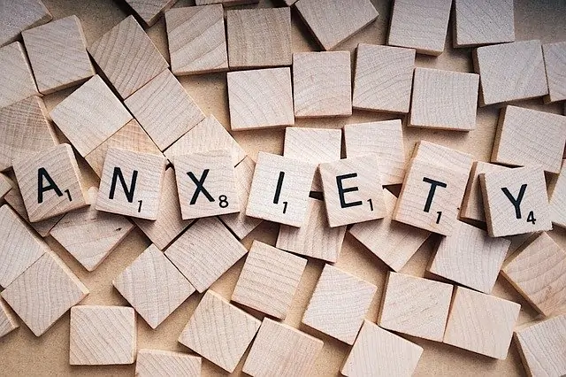 Anxiety written out in letter cubes.