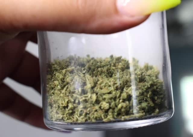 Marijuana in a clear jar at a California Dispensary.