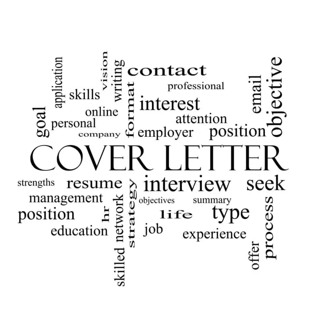 Cover Letter Word Cloud Concept in black and white