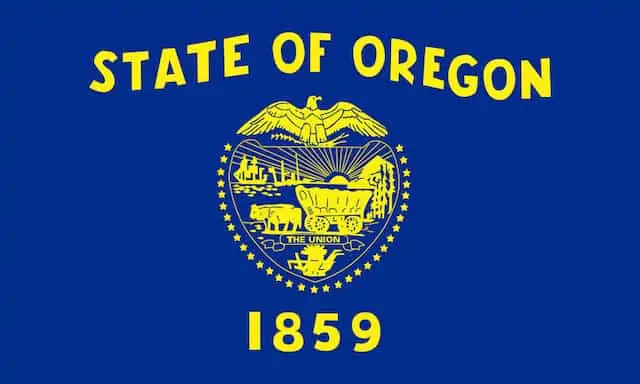 Oregon State flag in blue with yellow lettering.