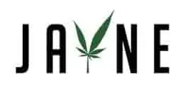 Oregon weed shop Jayne's logo in black lettering with a weed leaf in the middle.