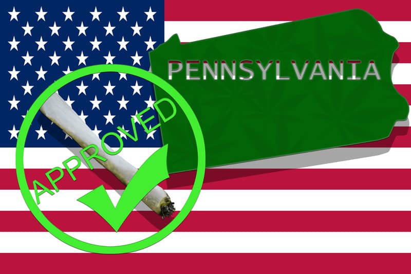 US flag and Pennsylvania state with a joint, Pennsylvania Governor Pushing for Marijuana Legalization