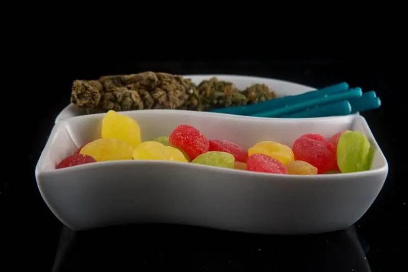 Weed Gummies in ceramic container