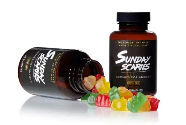 two bottles of CBD gummies on white background, Sunday scaries review