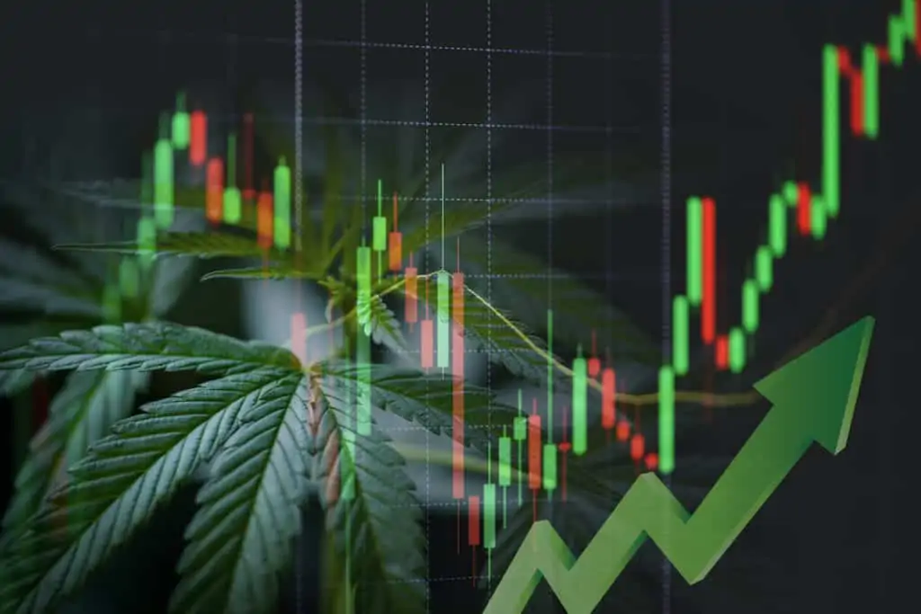stock graph with cannabis leaves, top cannabis stocks for June 2021