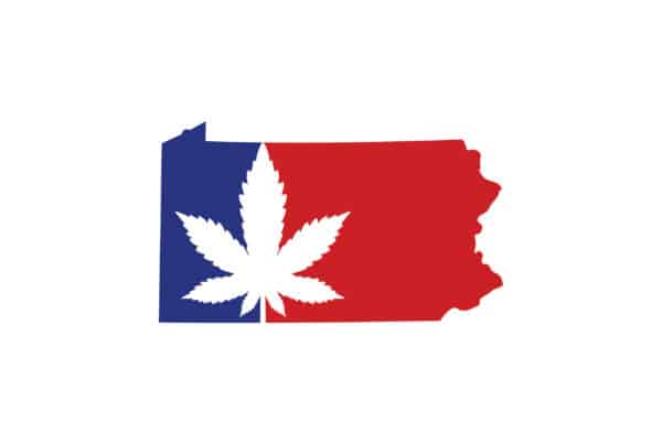 Pennsylvania Map With Cannabis Leaf Logo, marijuana in Pennsylvania
