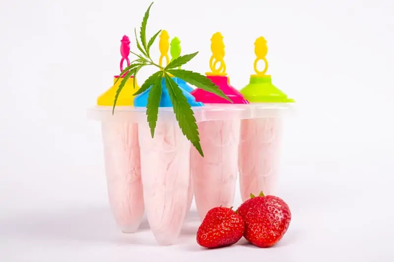 pink ice cream with marijuana leaves and strawberries, marijuana butter recipe