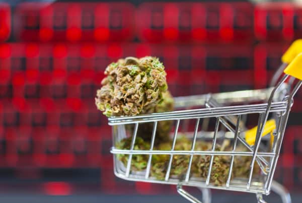 cannabis bud in shopping cart, marijuana deals