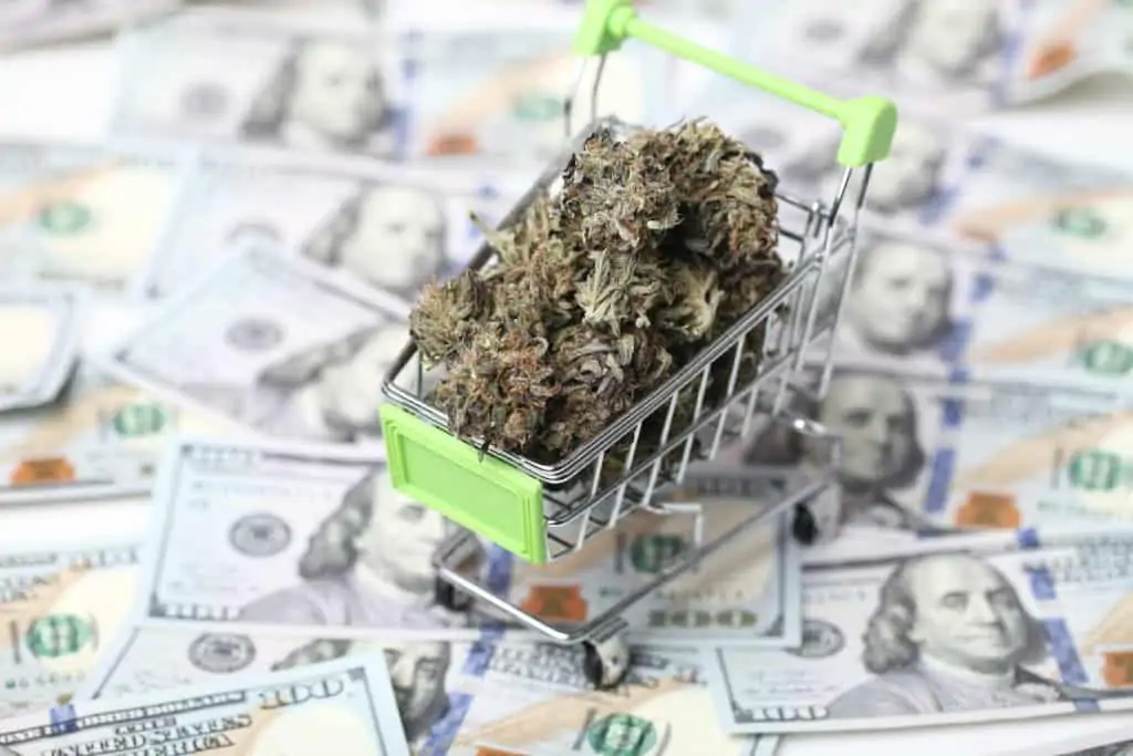 shopping cart with weed on 100 dollar bills, veterans and cannabis