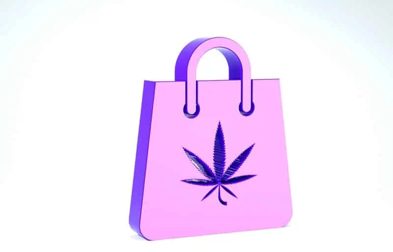 purple custom weed bag with leave on it