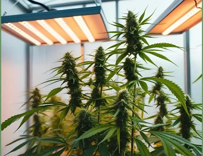 cannabis growing indoors under lights