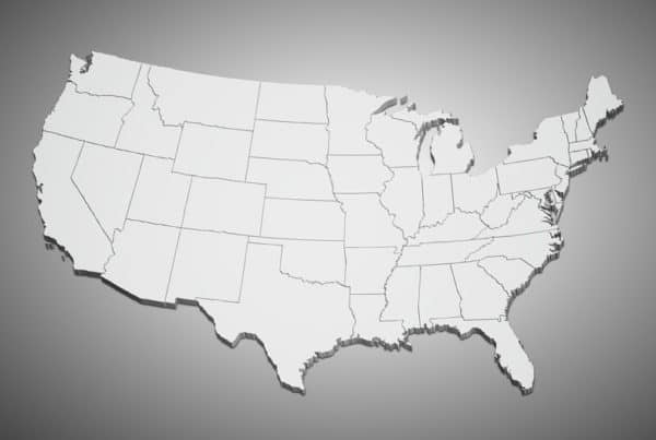 grey map of the US, states with the most cannabis jobs
