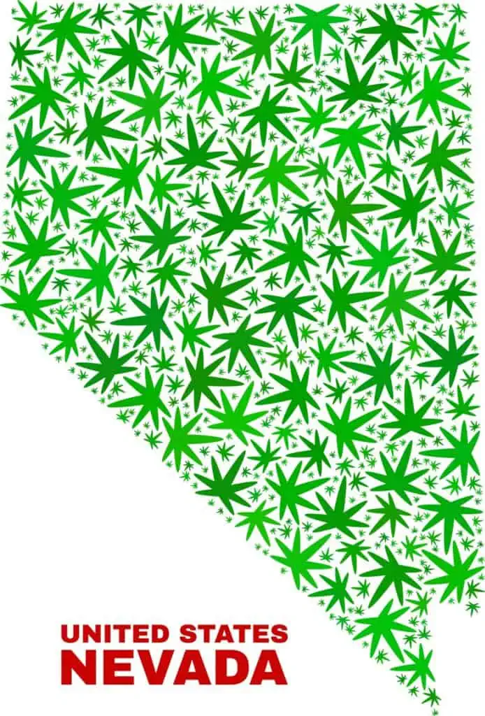 Is weed legal in Nevada? Nevada state map full of weed leaves 