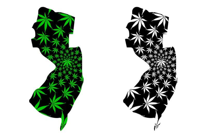Is weed legal in New Jersey?New Jersey state maps with cannabis leaves. 
