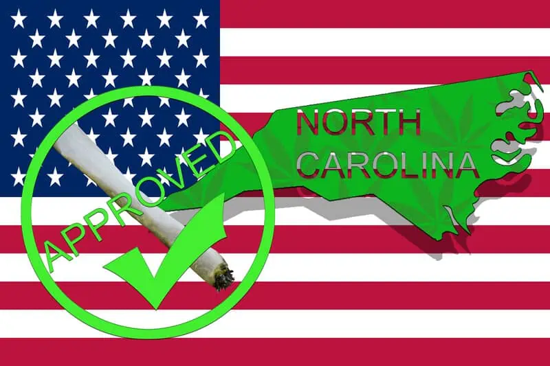 Is weed legal in North Carolina?North Carolina maps with approved cannabis and a joint. 