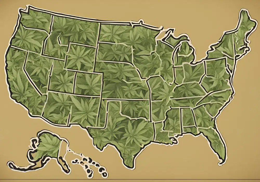 outline of united states with cannabis