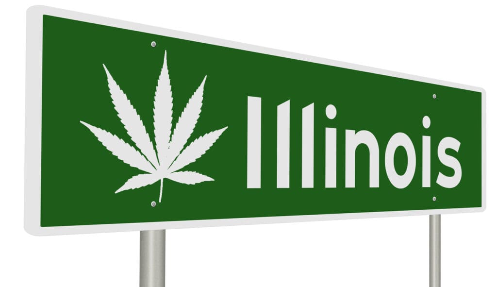 Illinois cannabis sign with weed leaf