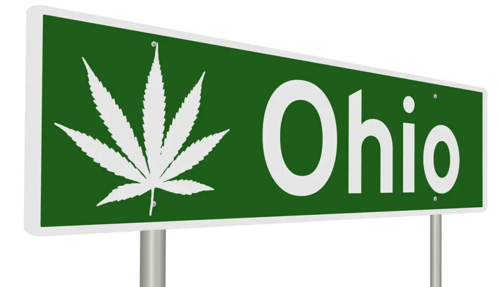 Ohio cannabis sign with leaf on it