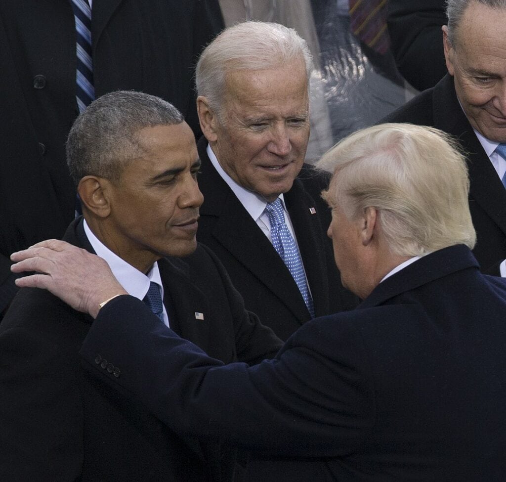 Biden Vs. Trump cannabis legalization. Trup shakes Barack Obama's hand while Joe Biden looks