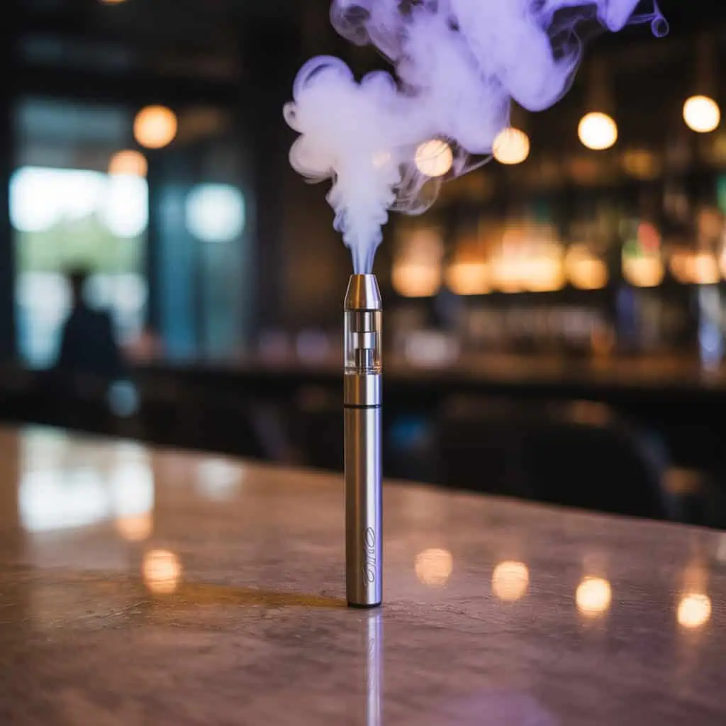 How To Use A Vape Pen Guide : Updated 2025 1 vape pen on a table. best vape pen. smoke coming out of pen