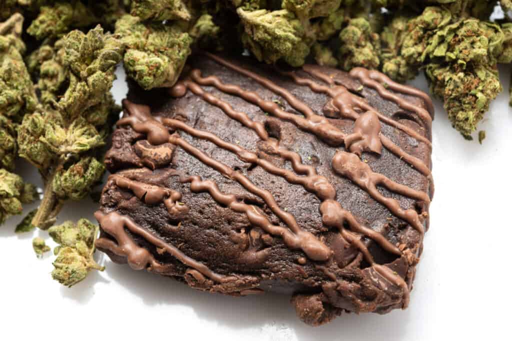How to make marijuana brownies. A brownie with cannabis around it
