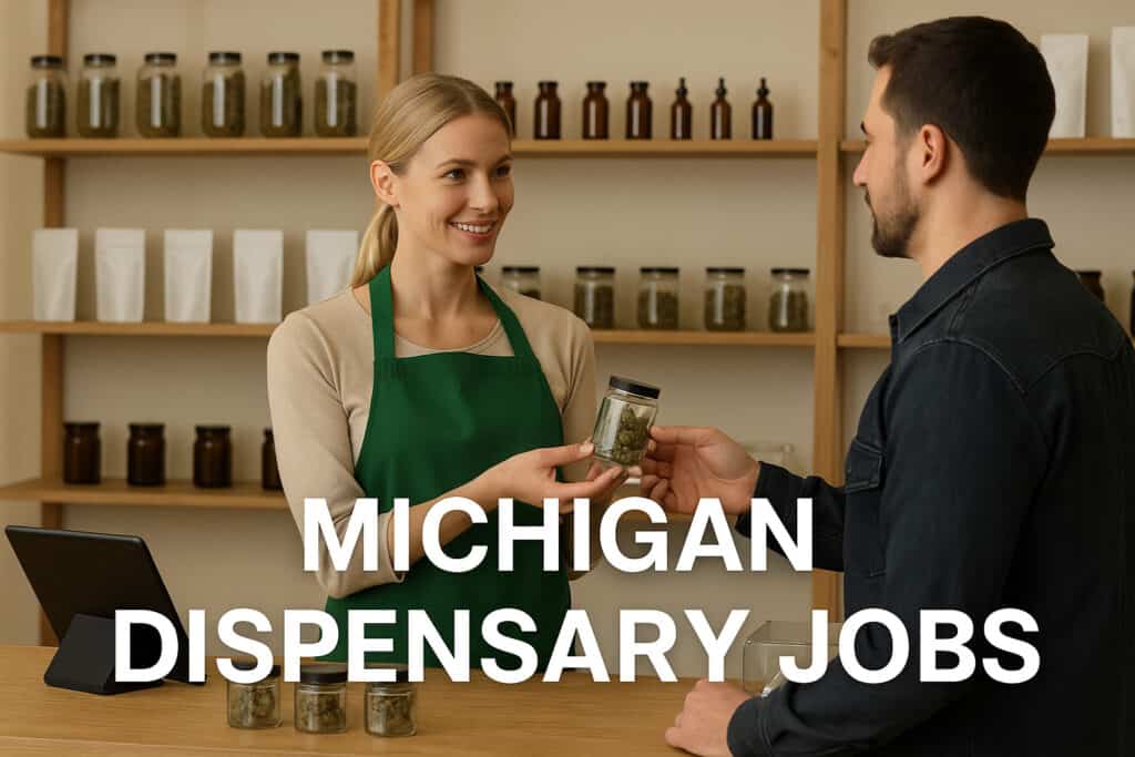 Ultimate Guide to Michigan Dispensary Jobs 1 Michigan dispensary jobs. A budtender helps a customer in a Michigan dispensary.