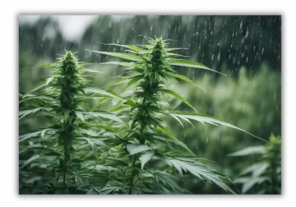 marijuana plants outdoors getting rained on 