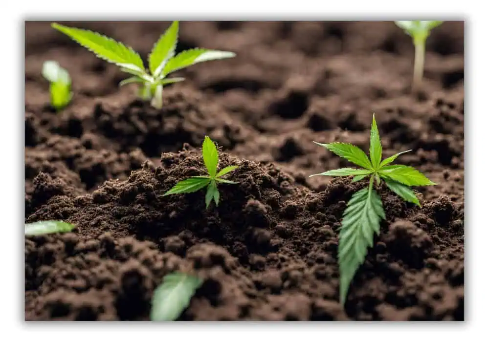 small cannabis plants in soil 