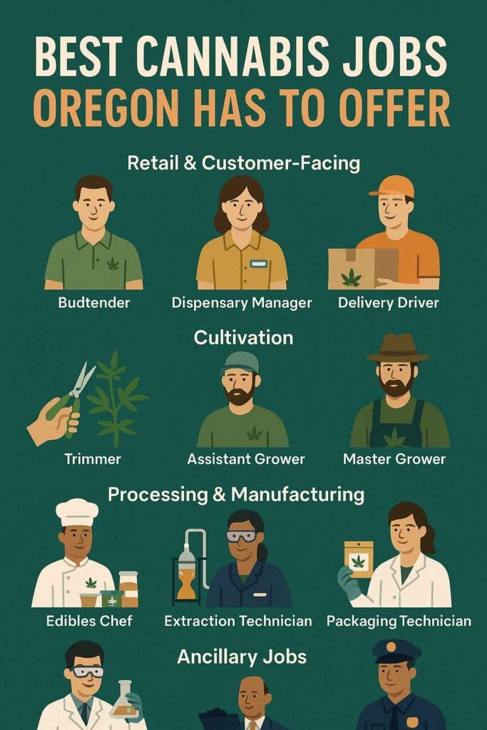 Best Cannabis Jobs Oregon Has To Offer 2025 1 Best cannabis jobs Oregon has to offer. Budtender jobs, dispensary manager jobs, cannabis delivery driver, bud trimmer, assistant cannabis grower, master grower, edibles chef, extraction technician and more.