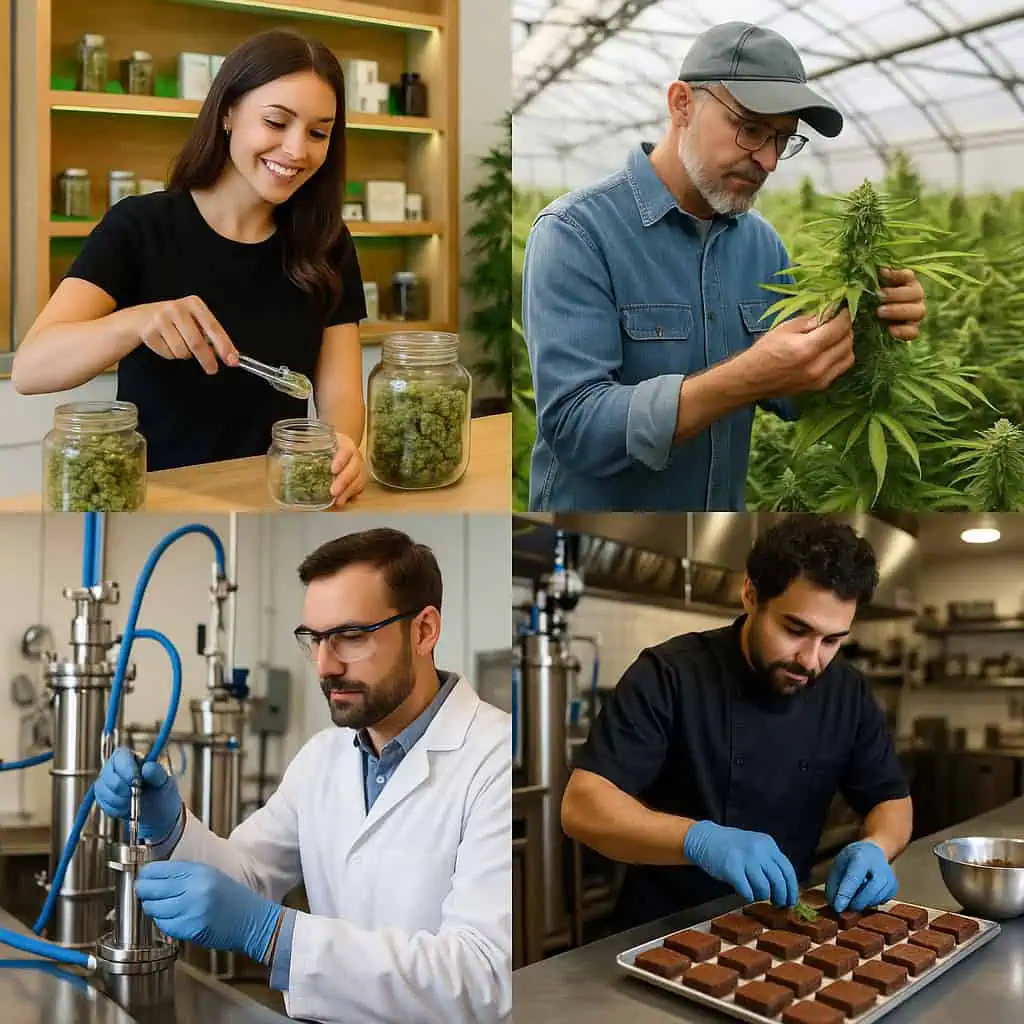 high paying jobs for stoners. cannabis grower, cannabis chef, cannabis extraction tech, budtender