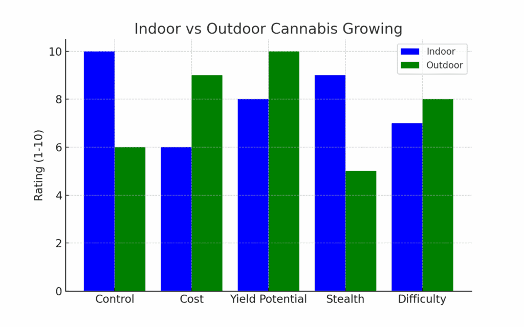 How to Grow Weed From Seed: 10 Easy Steps 4 a bar graph of indoor vs outdoor cannabis growing
