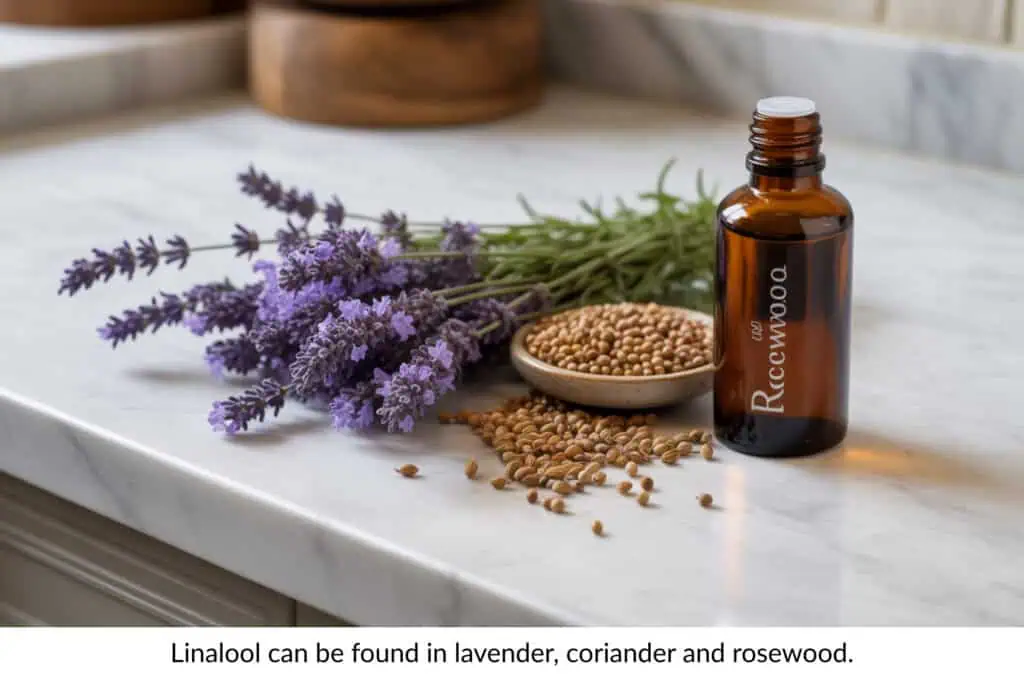 Ultimate List of Terpenes and Terpene Benefits 5 lavender and coriander seeds on a quartz counter top showing which items have linalool terpenes in them besides cannabis