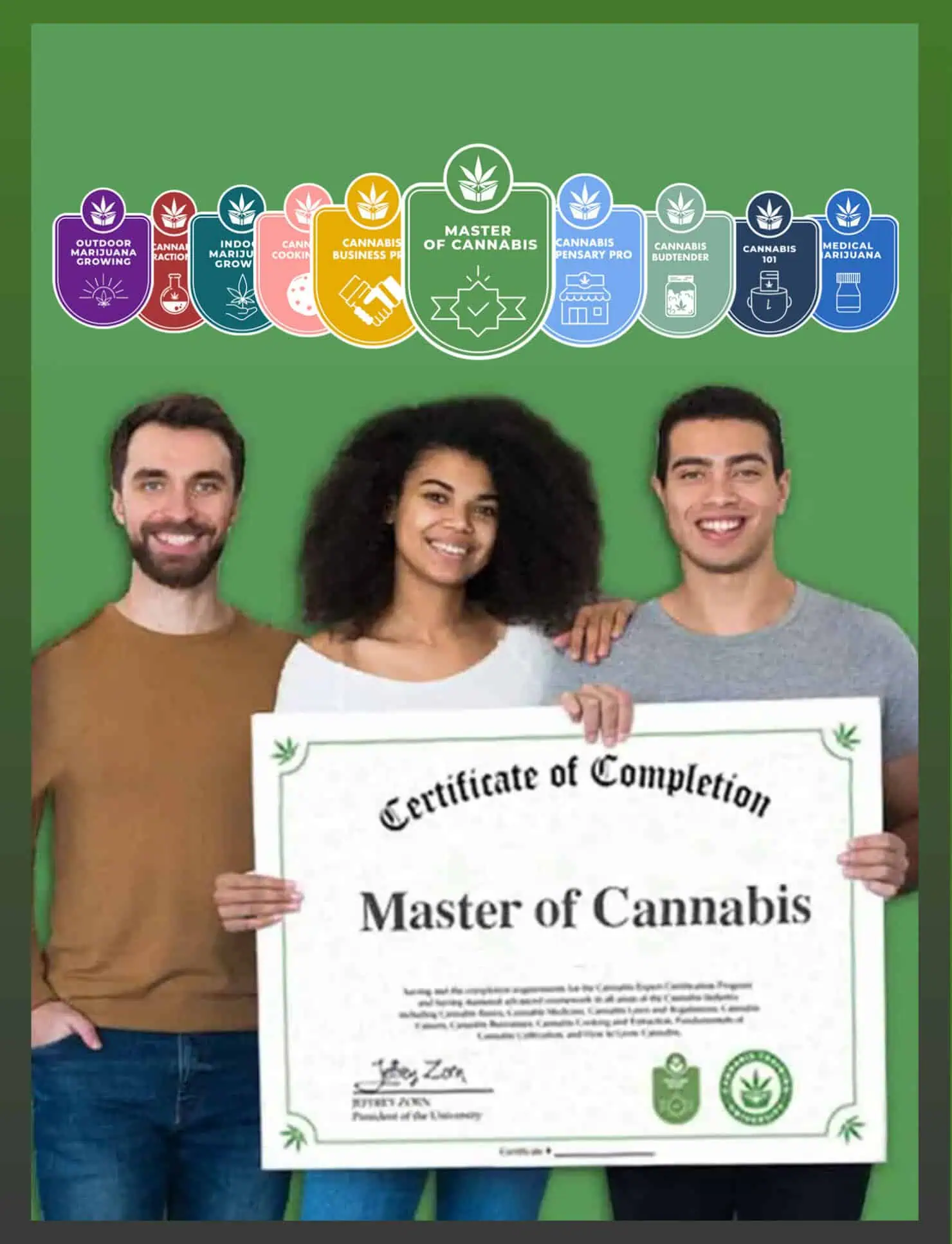 online cannabis school students holding certificate