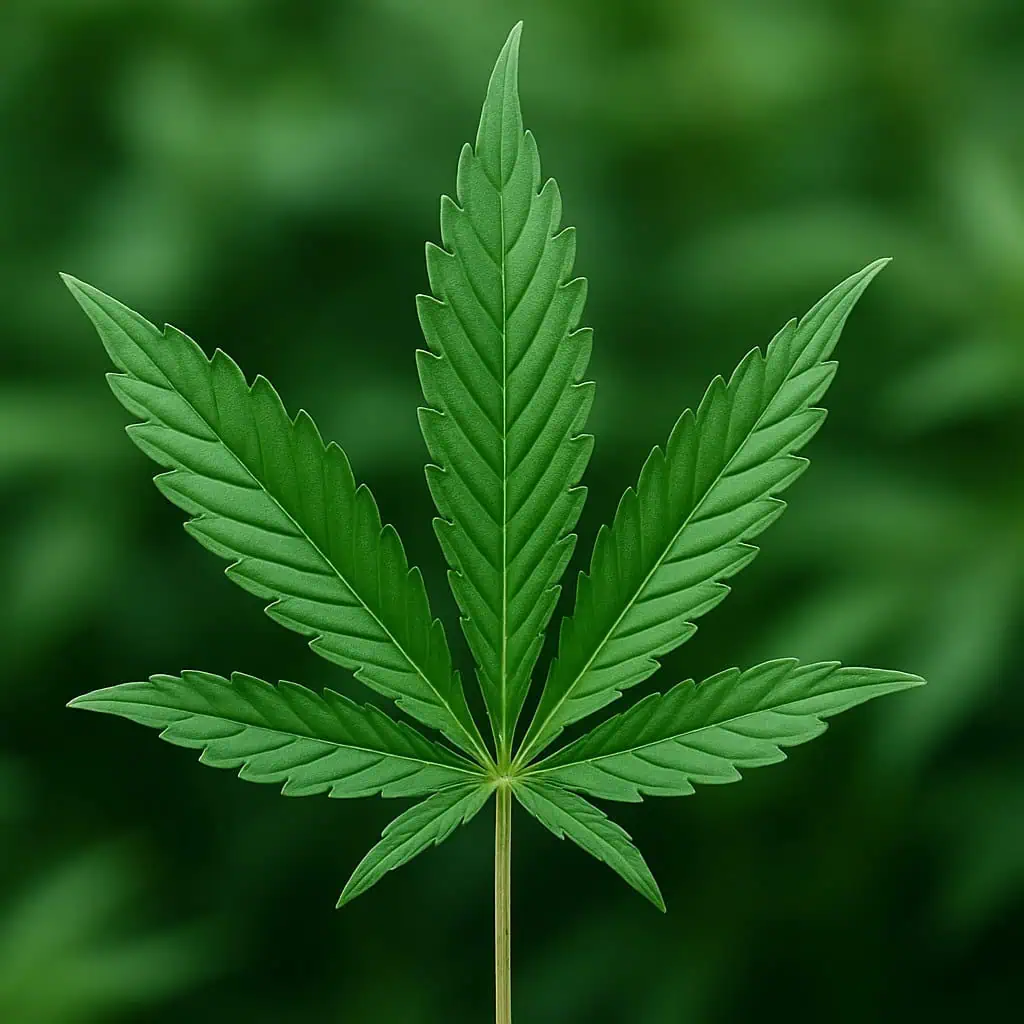 Leaves of Cannabis Plants: Uses, Types & Pictures 1 Indica leaves of cannabis. An indica leaf close up, green, healthy, cannabis leaf.