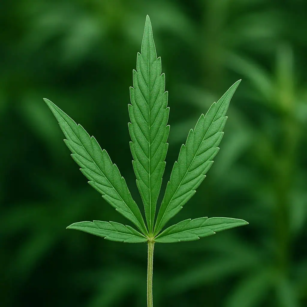 Leaves of Cannabis Plants: Uses, Types & Pictures 3 Ruderalis cannabis leaf. Close up of a green, healthy, ruderalis variety of leaves of cannabis.