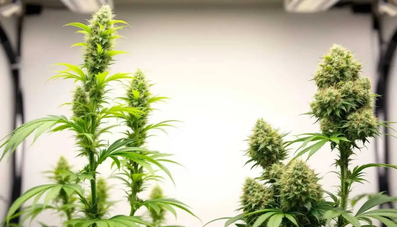 A Comprehensive Guide To Sativa Effects 2 The image illustrates the differences between cannabis sativa and cannabis indica plants, showcasing their distinct characteristics such as the light green leaves of sativa plants and the broader, darker leaves of indica plants. This visual representation highlights the variations in appearance and growth patterns between these two popular cannabis strains.