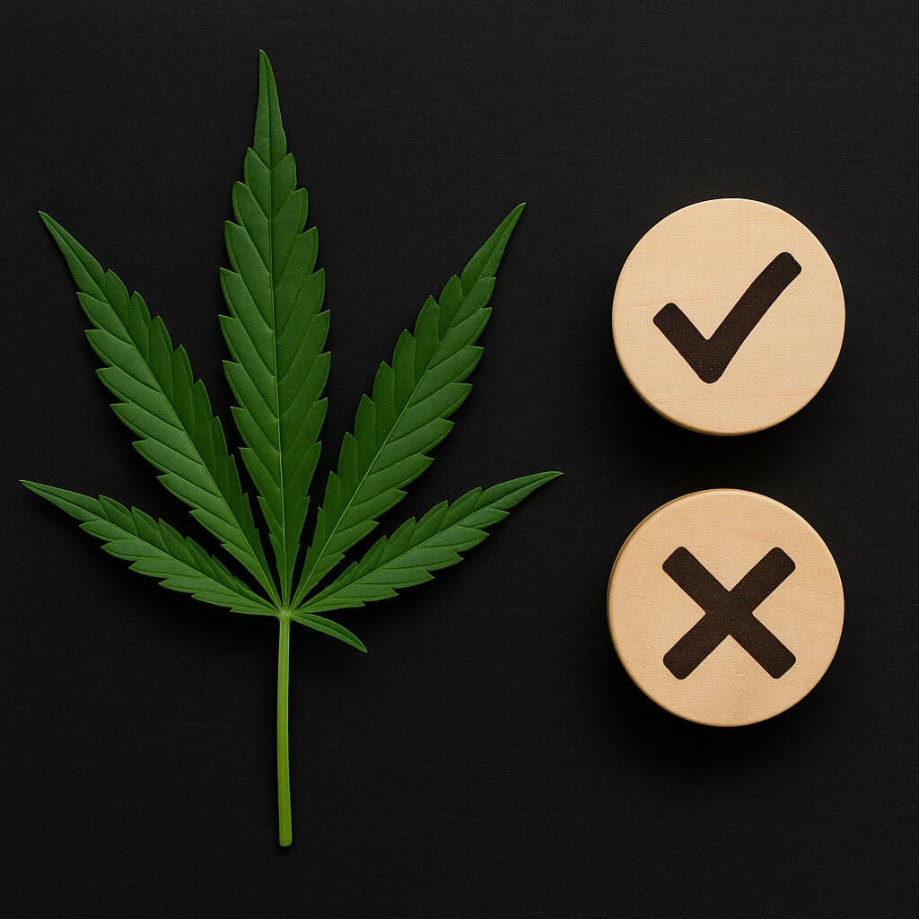Which of the Following is True About Cannabis? 1 myths about weed. a cannabis leaf next to a checkmark and x, signifying which of the following is true about cannabis?