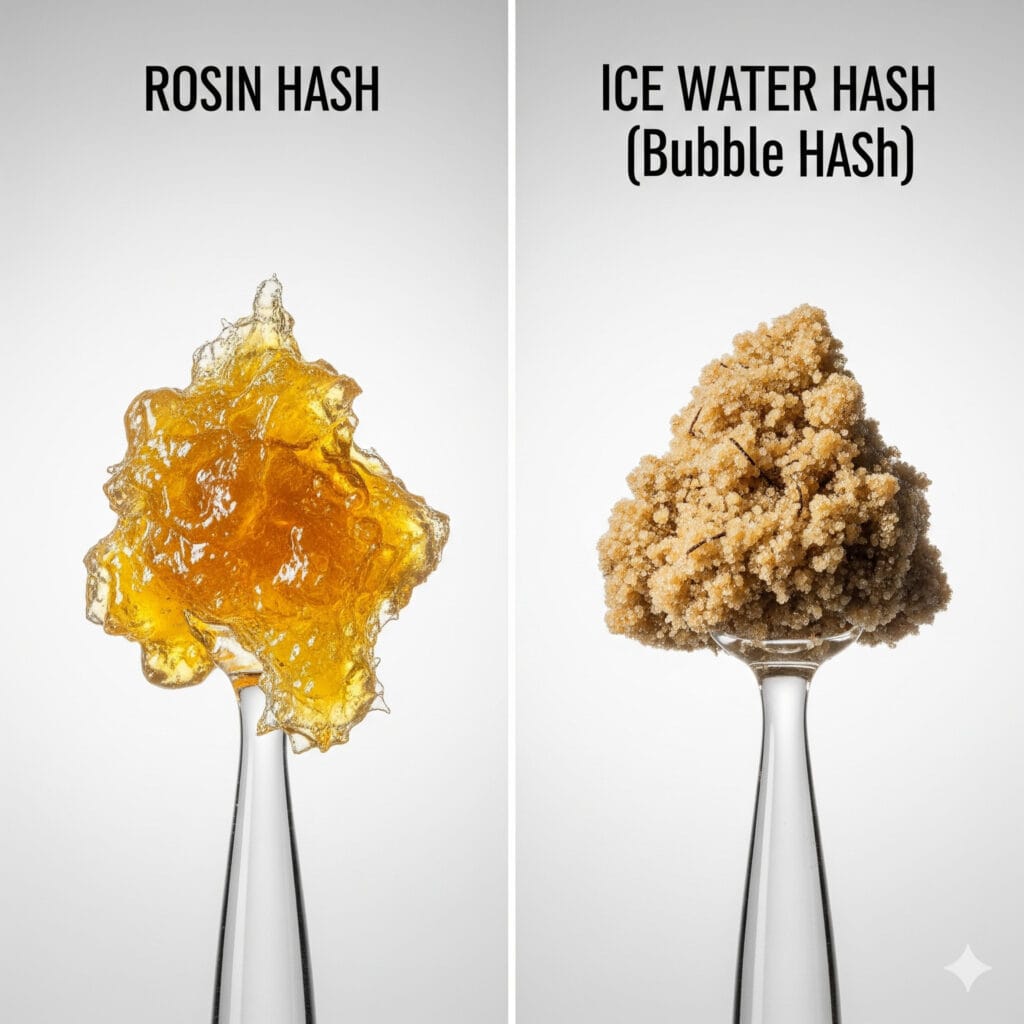 High Terpene Extract (HTE): Complete 2025 Guide 2 Rosin Hash vs Ice water hash (bubble hash).