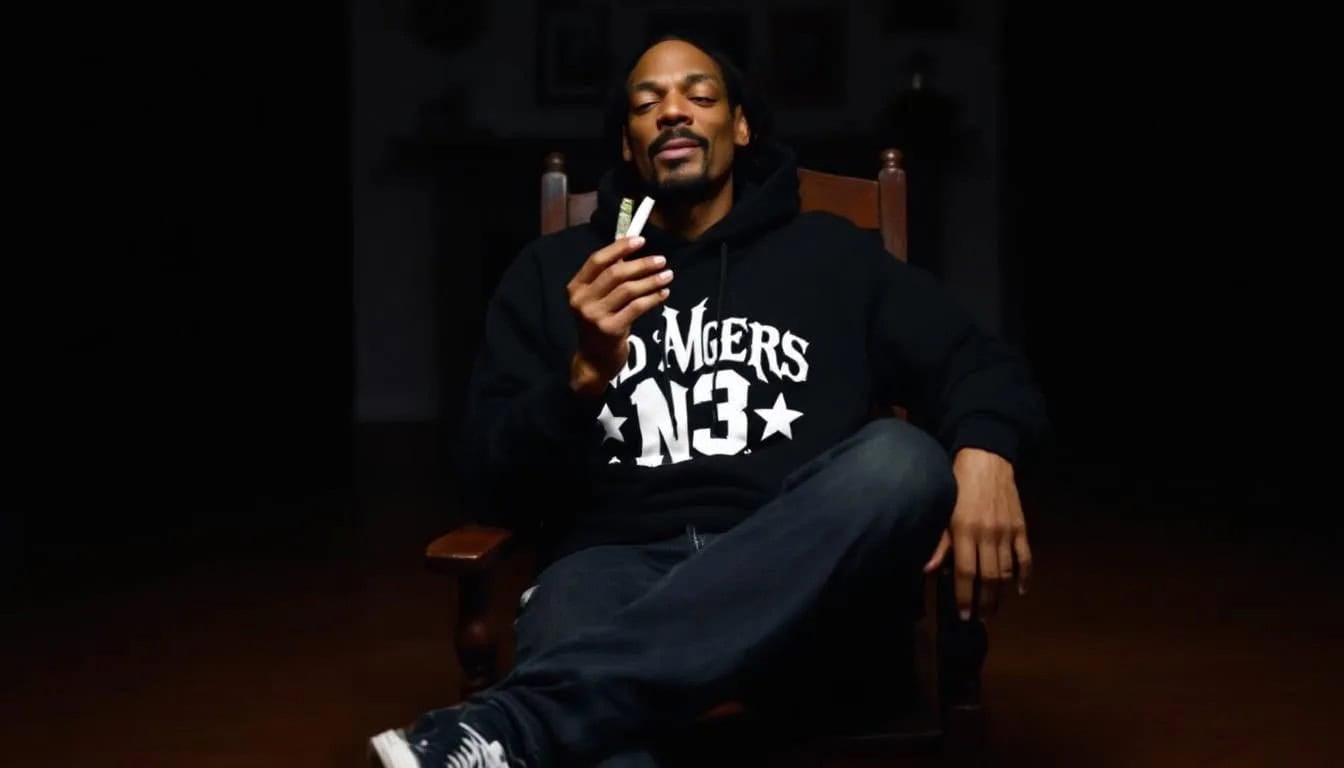 Famous People That Smoke Weed : 2025 Updates 1 The image features Snoop Dogg, a famous rapper and celebrity pot smoker, relaxing while smoking weed from a joint. He is often associated with cannabis culture and has his own marijuana brand, showcasing his love for the herb. Famous people that smoke weed.