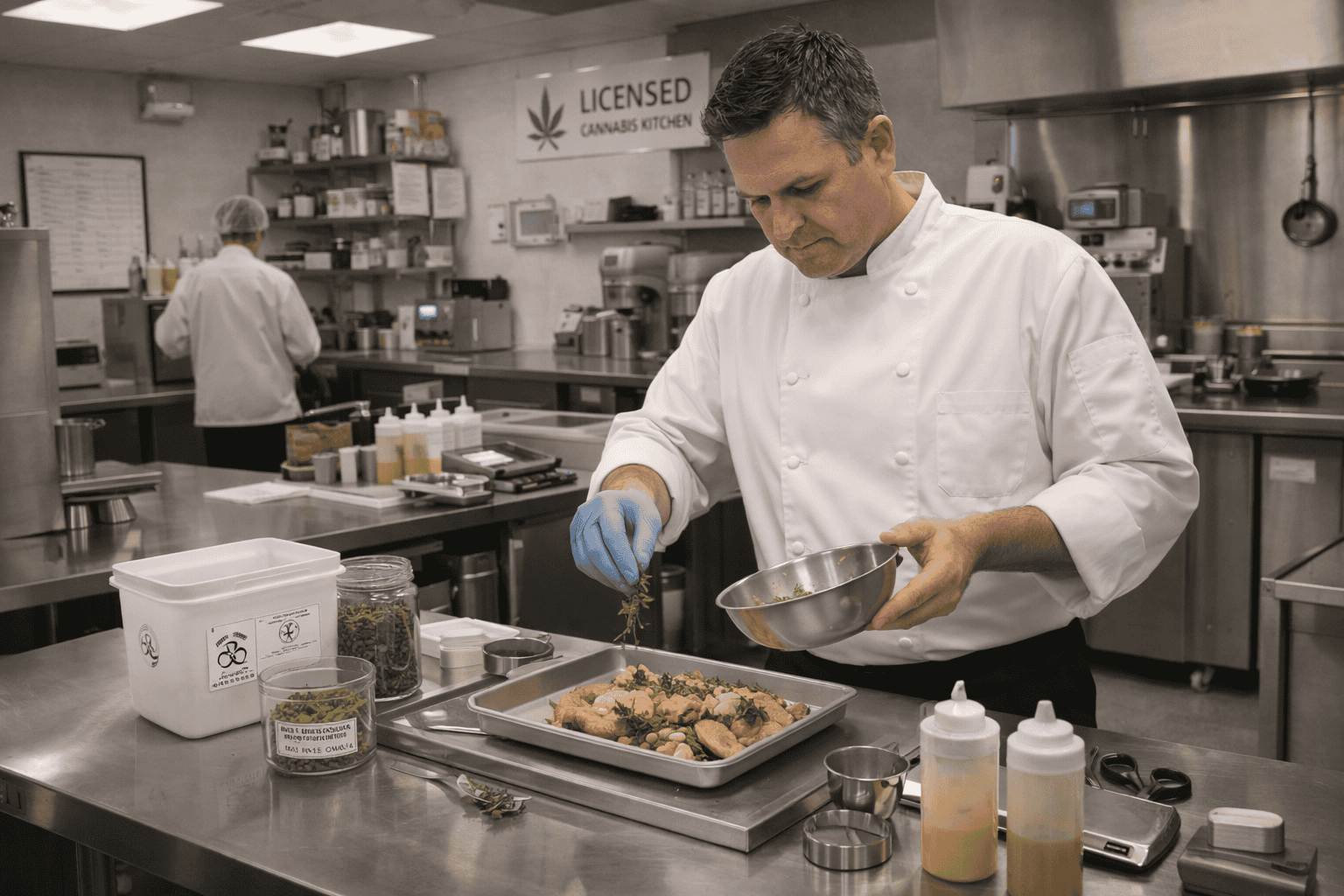 Cannabis-infused cooking ingredients on a kitchen counter